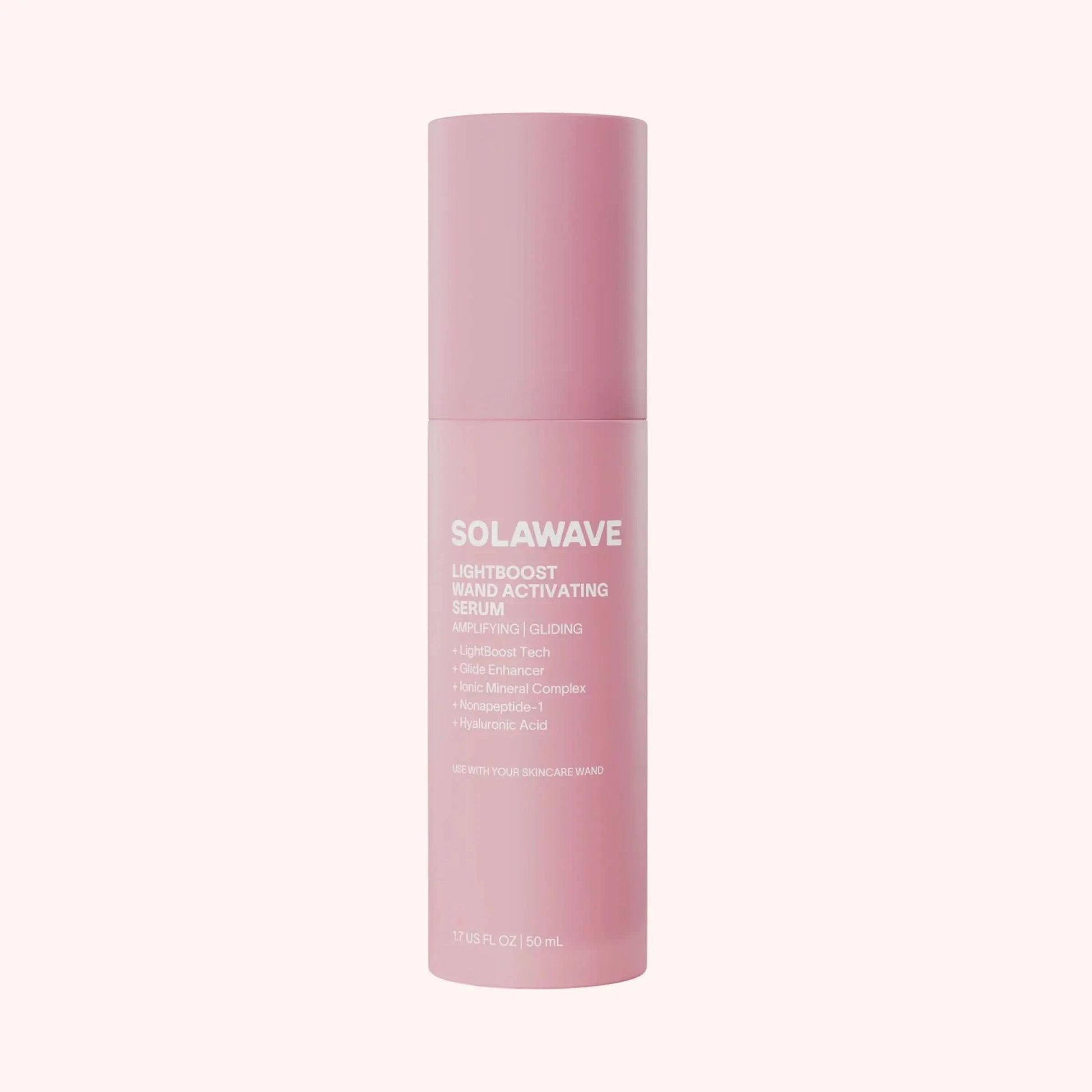 Solawave Light Therapy Boosting Wand activating serum for skincare, shown in a sleek bottle with a wand applicator.