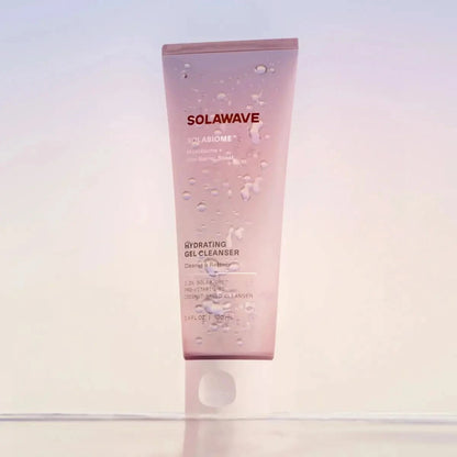 Solawave Pre- & Probiotic Hydrating Gel Cleanser for skincare, showing the gel cleanser bottle with fresh ingredients.