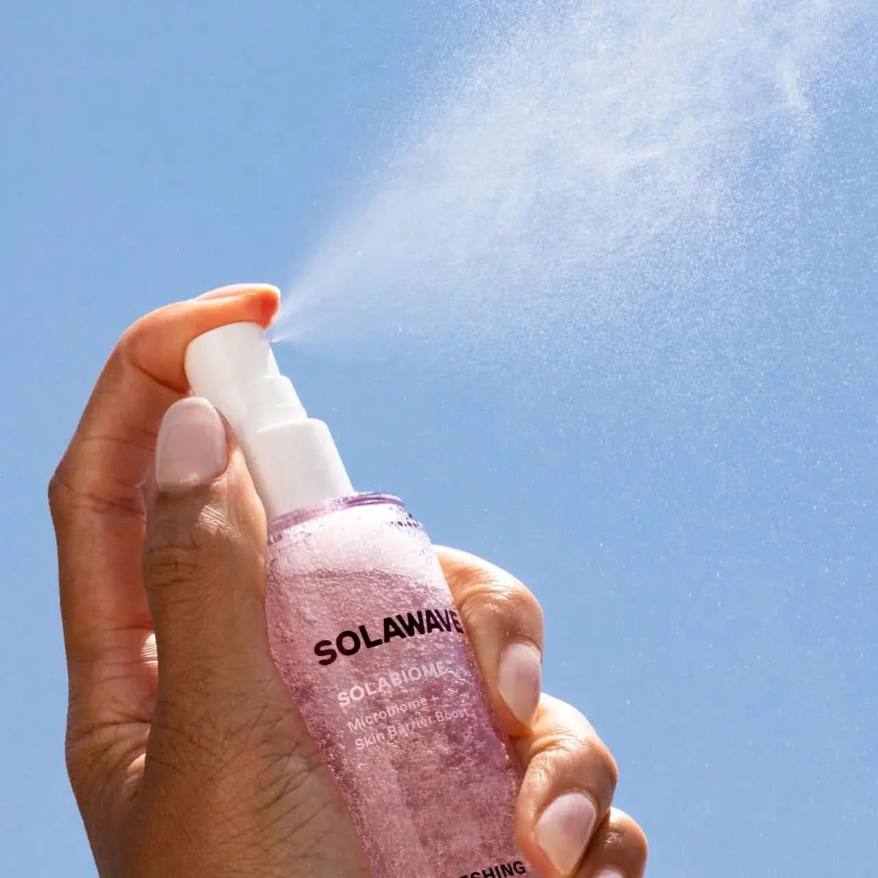 Solawave Pre- & Probiotic Refreshing Jelly Mist in a clear spray bottle, a soothing skincare topical for hydration and skin balance.