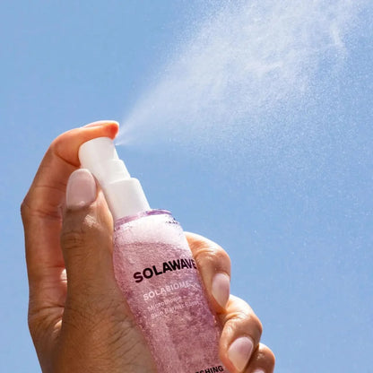 Solawave Pre- & Probiotic Refreshing Jelly Mist in a clear spray bottle, a soothing skincare topical for hydration and skin balance.