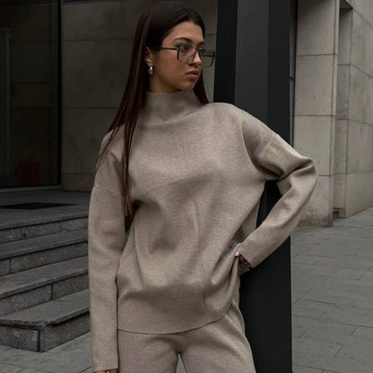 Solid Color Asymmetric Tunic & Wide Leg Pants Set(MS174)