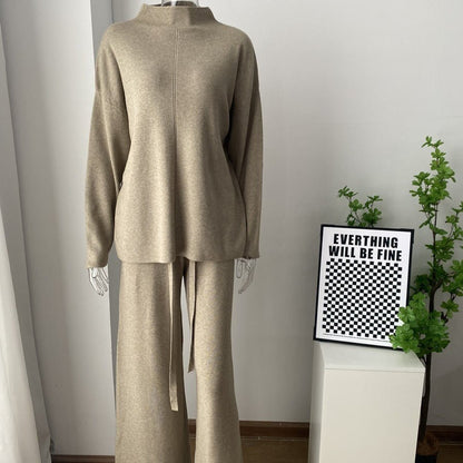 Solid Color Asymmetric Tunic & Wide Leg Pants Set(MS174)