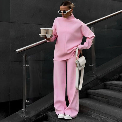 Solid Color Asymmetric Tunic & Wide Leg Pants Set(MS174)