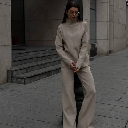 Solid Color Asymmetric Tunic & Wide Leg Pants Set(MS174)