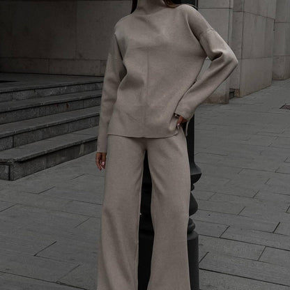 Solid Color Asymmetric Tunic & Wide Leg Pants Set(MS174)