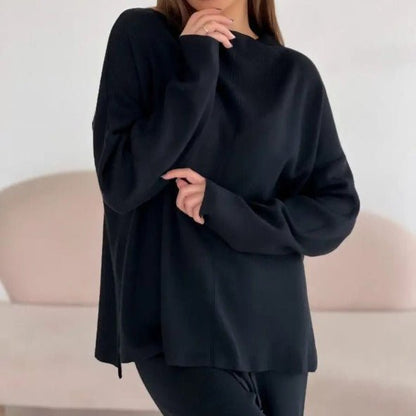 Solid Color Asymmetric Tunic & Wide Leg Pants Set(MS174)