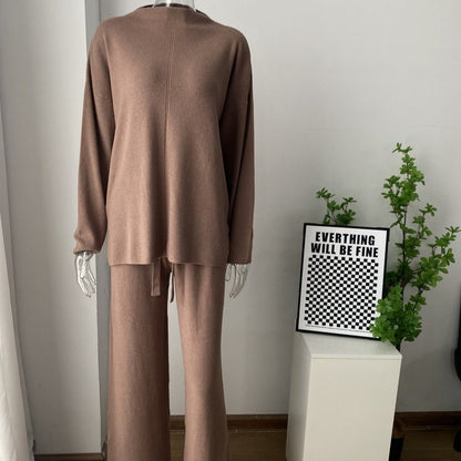 Solid Color Asymmetric Tunic & Wide Leg Pants Set(MS174)