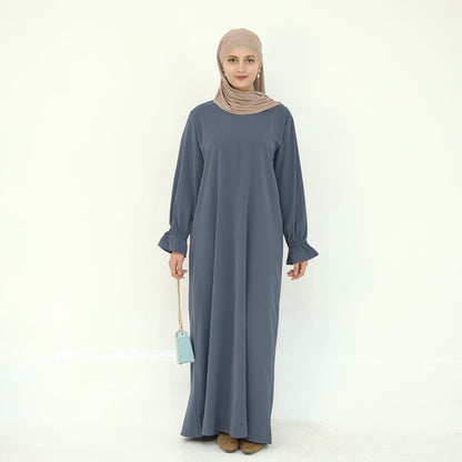 Solid Color Modest Robe Dress Two-Piece Set – Muslim Abaya with Puff Sleeves(MA275)