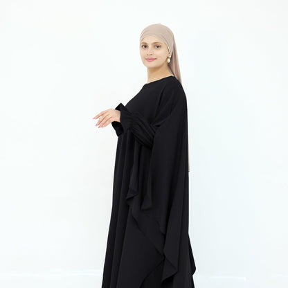 Solid Color Modest Robe Dress Two-Piece Set – Muslim Abaya with Puff Sleeves(MA275)