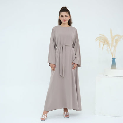 Solid Color Nida Abaya with Belt | A-Line Maxi Dress Abaya (MA359)
