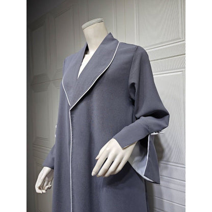 Autumn & Winter Long Dress with Open Front | Solid Color Pleated Abaya Cardigan (MOA218)