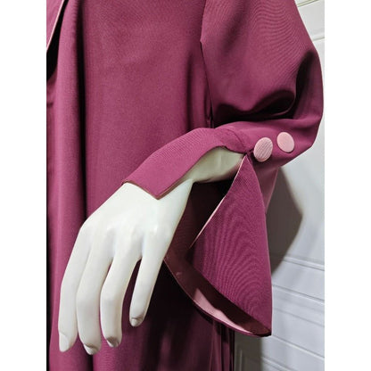 Autumn & Winter Long Dress with Open Front | Solid Color Pleated Abaya Cardigan (MOA218)
