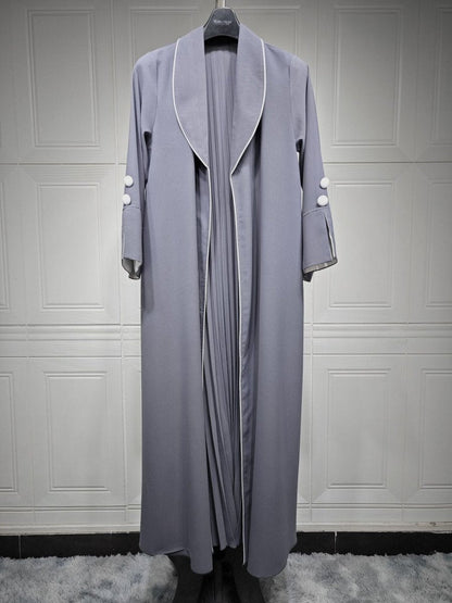 Autumn & Winter Long Dress with Open Front | Solid Color Pleated Abaya Cardigan (MOA218)