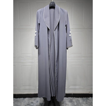 Autumn & Winter Long Dress with Open Front | Solid Color Pleated Abaya Cardigan (MOA218)