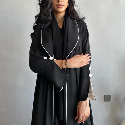 Autumn & Winter Long Dress with Open Front | Solid Color Pleated Abaya Cardigan (MOA218)