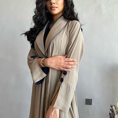 Autumn & Winter Long Dress with Open Front | Solid Color Pleated Abaya Cardigan (MOA218)