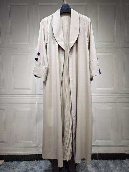Autumn & Winter Long Dress with Open Front | Solid Color Pleated Abaya Cardigan (MOA218)