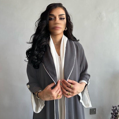 Autumn & Winter Long Dress with Open Front | Solid Color Pleated Abaya Cardigan (MOA218)
