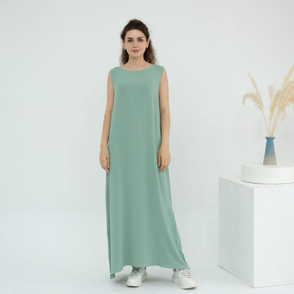 Solid Color Puff Sleeve Layered Maxi Dress Robe Dress Two-Piece Set (MOA165)