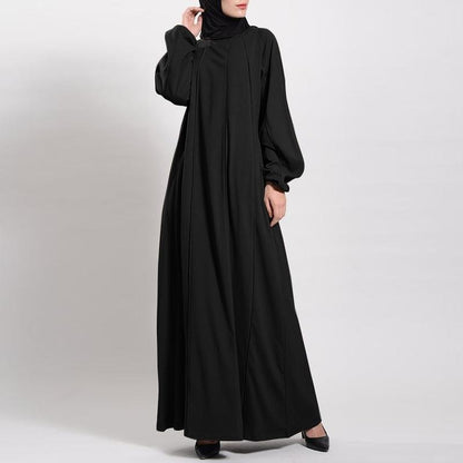 Solid Color Puff Sleeves Maxi Dress Loose Robe – Modest Elegant Bubble Sleeve Abaya(MA271)