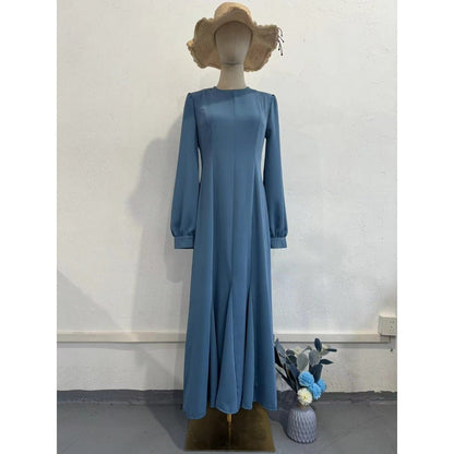 Spring Elegant Court-Style Long Sleeve Blue Chiffon Mermaid Dress Abaya (MA222)