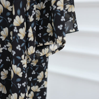 Spring Summer Floral Print Chiffon Cardigan | Double-Layer Modest Cover-Up Abaya (MOA170)