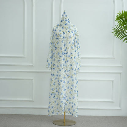 Spring Summer Floral Print Chiffon Cardigan | Double-Layer Modest Cover-Up Abaya (MOA170)