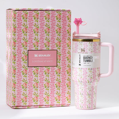 Stanley x LoveShackFancy Blooming Heirloom Quencher H2.0 FlowState Tumbler 40oz – Limited Edition Pink Floral Bow Tumbler