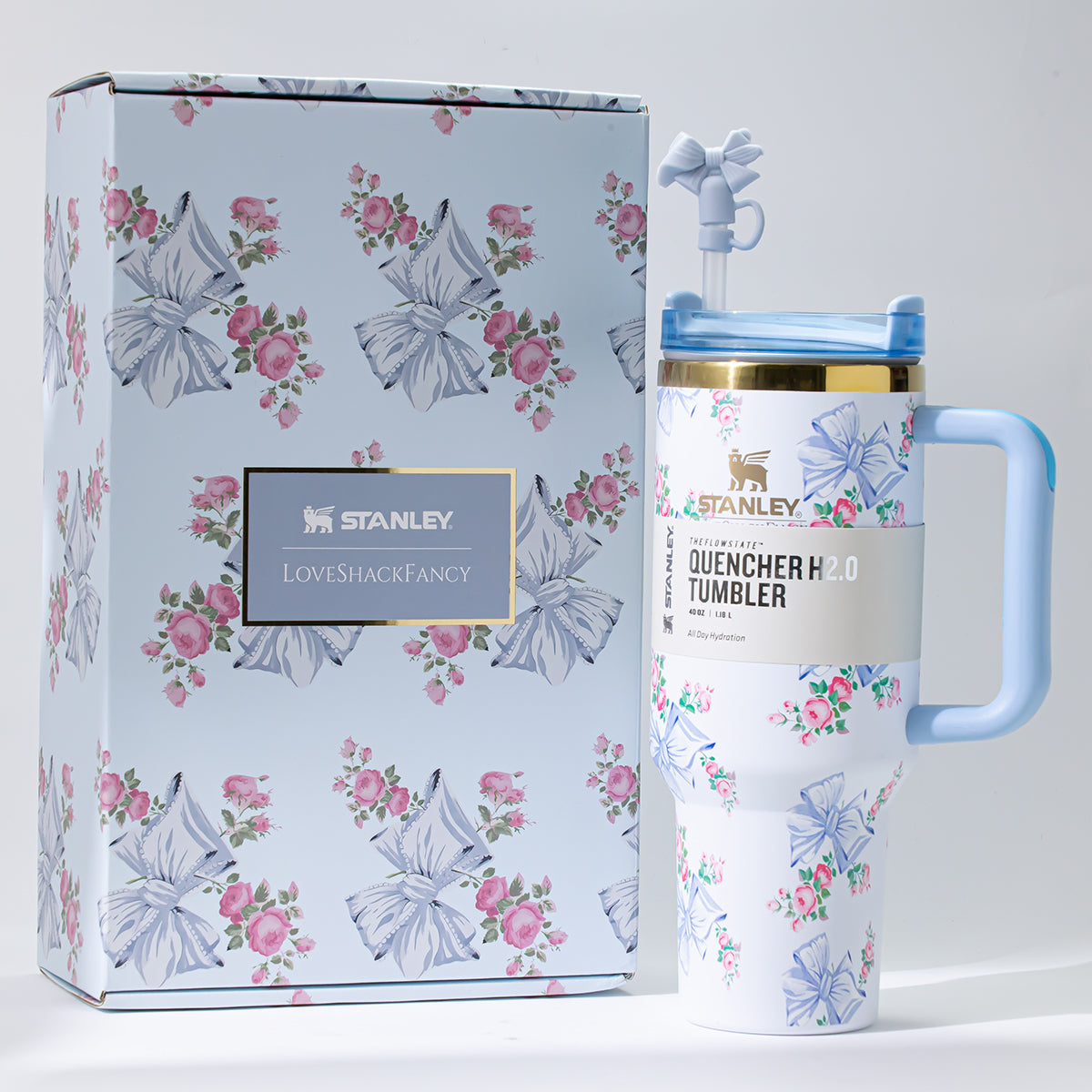 Stanley x LoveShackFancy Rosa Beaux Quencher H2.0 FlowState Tumbler 40oz – Limited Edition Floral Bow Collection