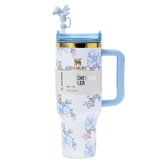 Stanley x LoveShackFancy Rosa Beaux Quencher H2.0 FlowState Tumbler 40oz – Limited Edition Floral Bow Collection