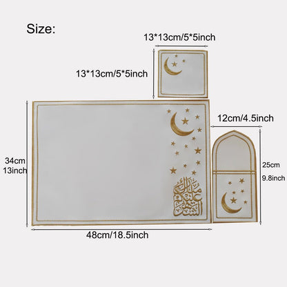 Star & Crescent Embroidered Leather Placemat Set | 3-Piece Dining Table Decor (MAC390)