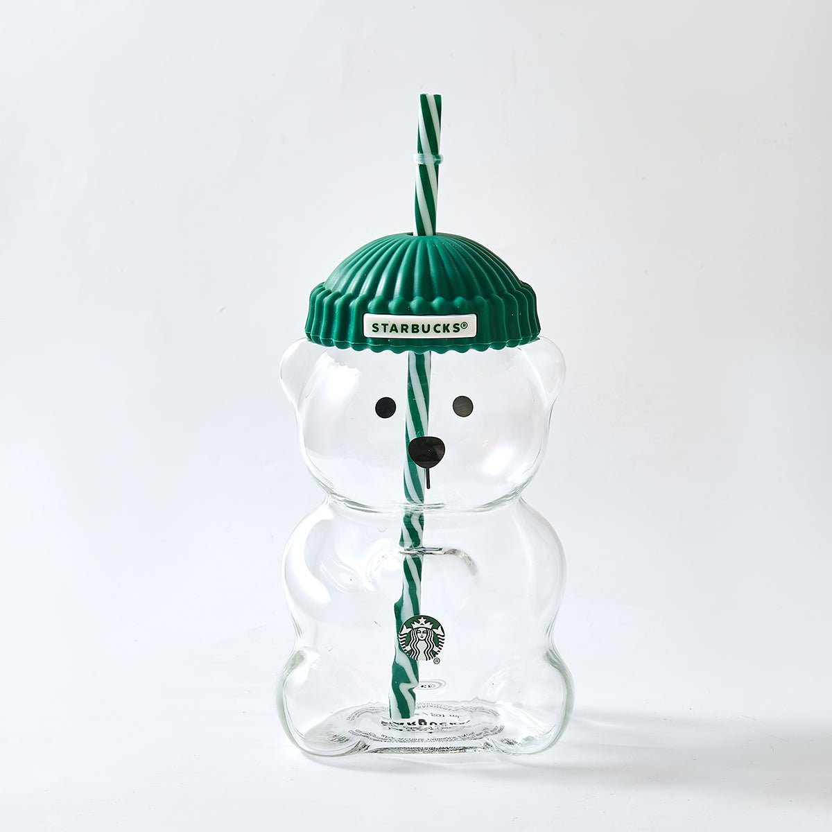 Starbucks Bearista™ Glass Bear Cup 591ml / 20oz – Bear-Shaped Reusable Cup with Beanie Lid & Striped Straw