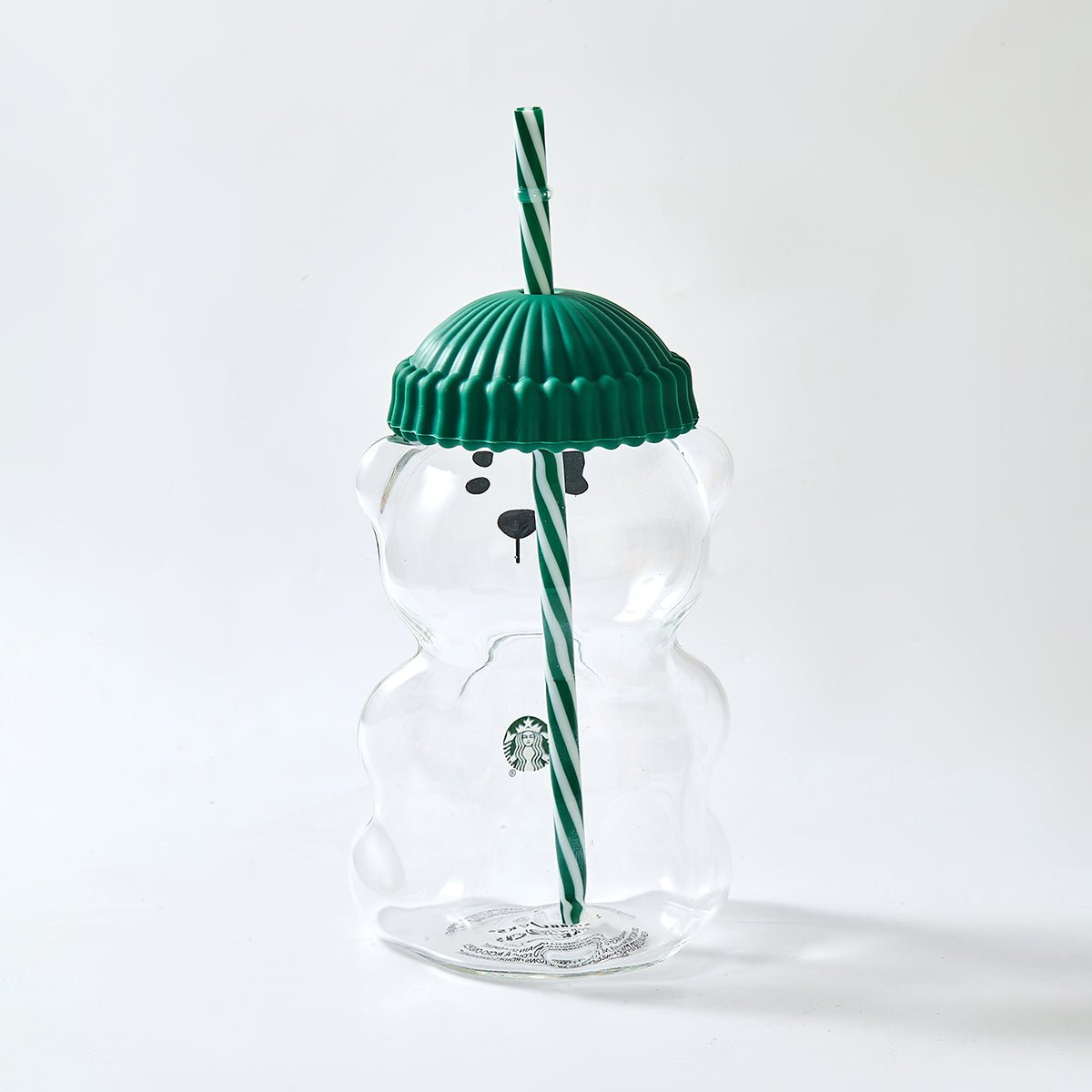 Starbucks Bearista™ Glass Bear Cup 591ml / 20oz – Bear-Shaped Reusable Cup with Beanie Lid & Striped Straw
