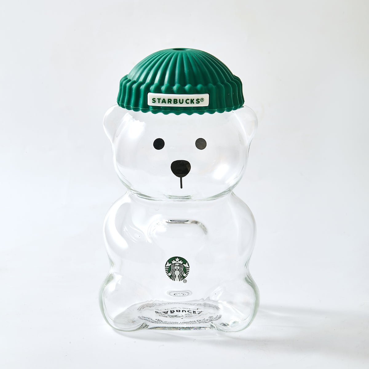 Starbucks Bearista™ Glass Bear Cup 591ml / 20oz – Bear-Shaped Reusable Cup with Beanie Lid & Striped Straw
