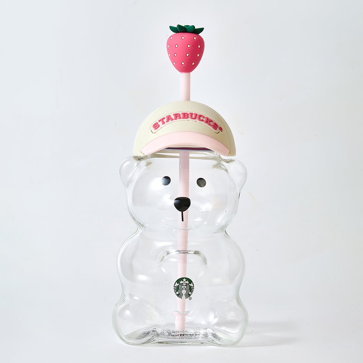 Starbucks Strawberry Bearista™ Glass Cup 591ml / 20oz – Bear-Shaped Tumbler with Strawberry Straw Topper