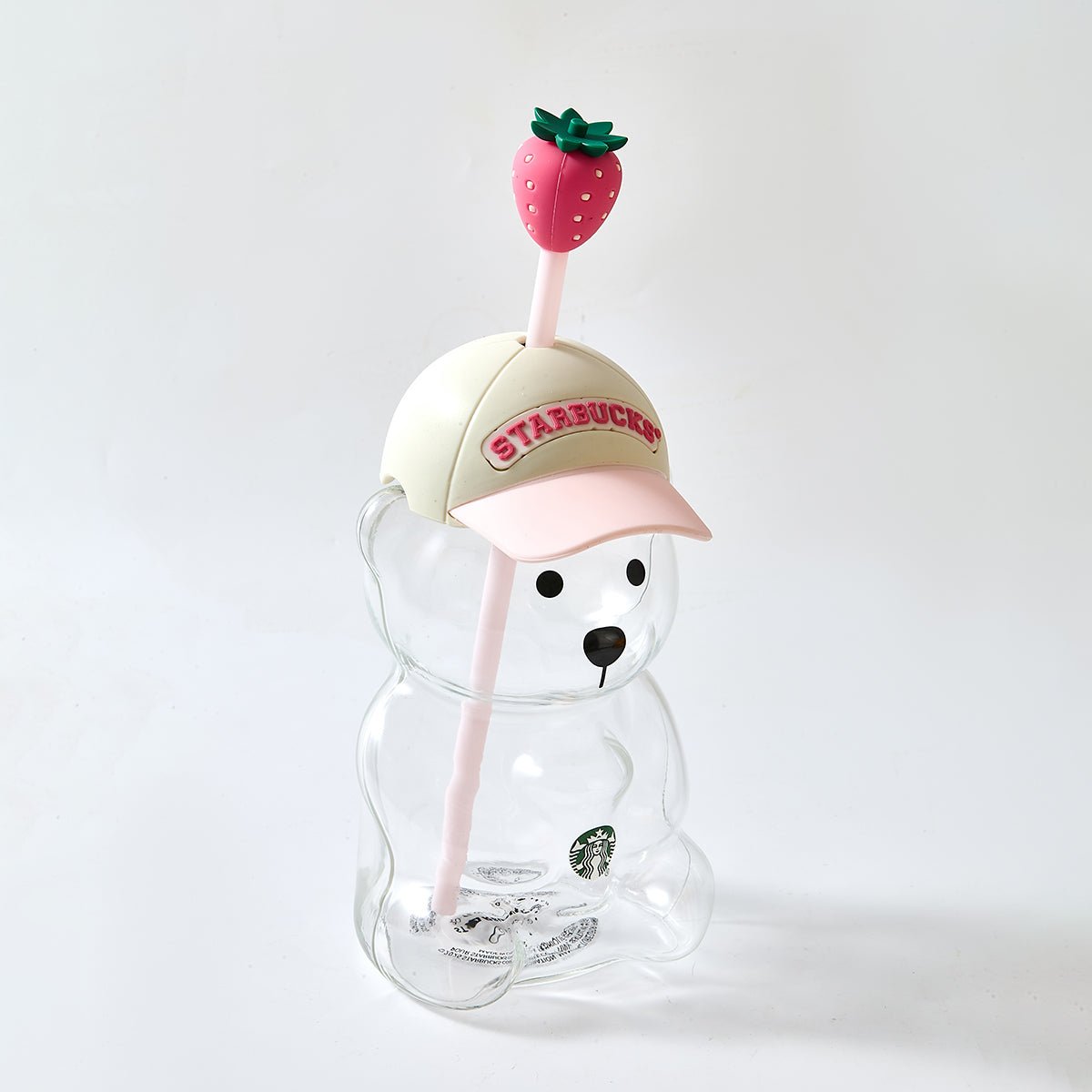 Starbucks Strawberry Bearista™ Glass Cup 591ml / 20oz – Bear-Shaped Tumbler with Strawberry Straw Topper