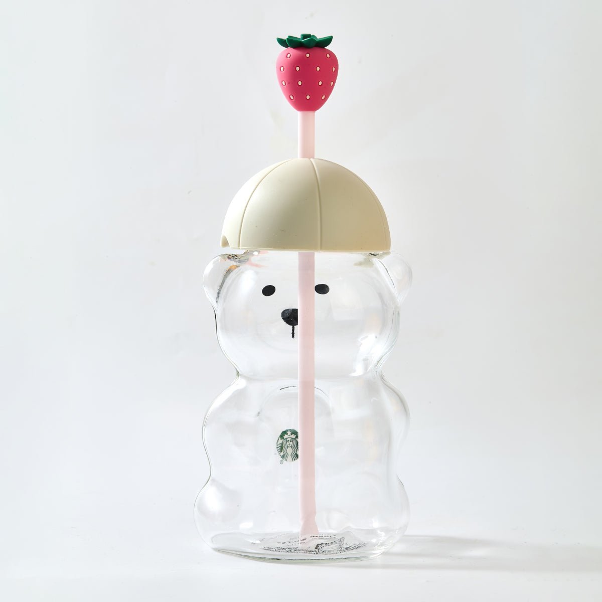Starbucks Strawberry Bearista™ Glass Cup 591ml / 20oz – Bear-Shaped Tumbler with Strawberry Straw Topper