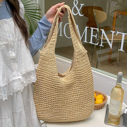 Straw Beach Bag for Women Fashionable Summer Versatile Large-capacity Holiday Style Straw Tote Bag (MAC241)