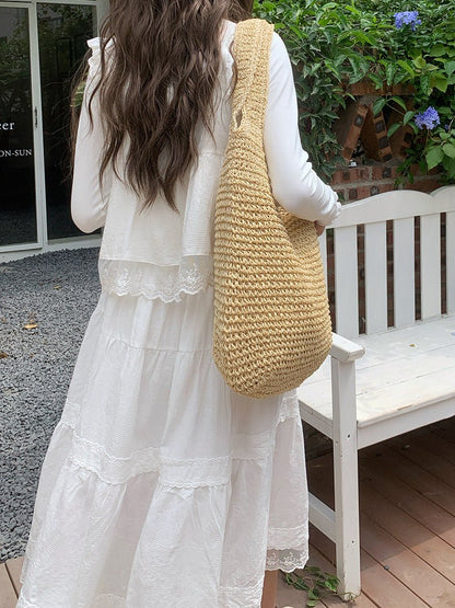 Straw Beach Bag for Women Fashionable Summer Versatile Large-capacity Holiday Style Straw Tote Bag (MAC241)