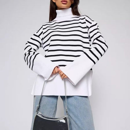 Striped Turtleneck Sweater | Oversized Colorblock Pullover(MS252)