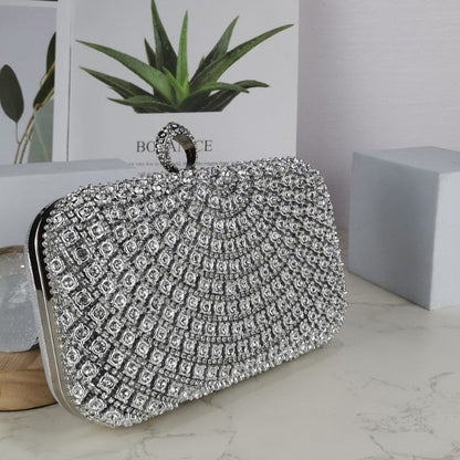 Stunning Crystal-Front Glitter-Back Clutch – Trendy Square Evening Bag for Parties & Galas (MAC275)