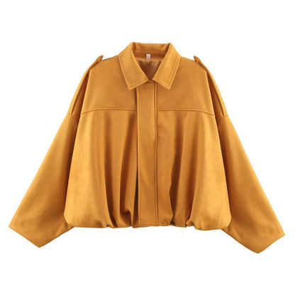 Suede Bomber Jacket | Collared Flight Jacket with Shoulder Tabs(MS240)