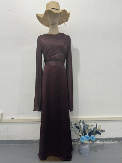 Elegant Summer Satin Slim Dress with Glass Yarn Pendulum Sleeves (MA161)