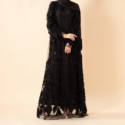 Luxury Couture 3D Floral Embellished Open Abaya(MOA300)