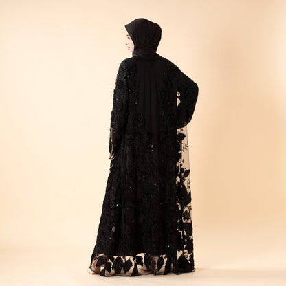 Luxury Couture 3D Floral Embellished Open Abaya(MOA300)