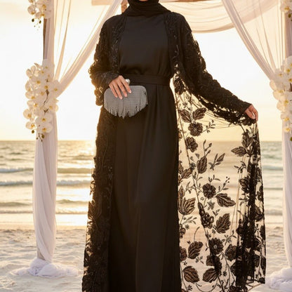 Luxury Couture 3D Floral Embellished Open Abaya(MOA300)