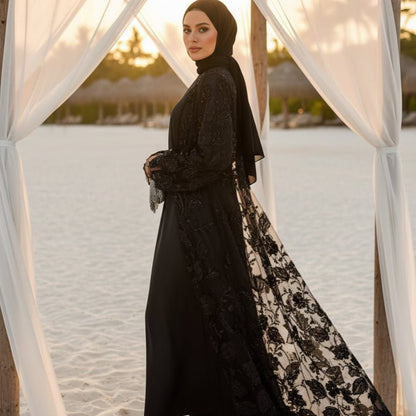 Luxury Couture 3D Floral Embellished Open Abaya(MOA300)