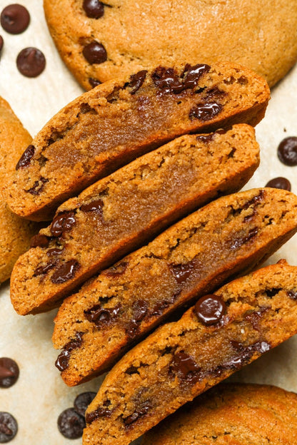 Four Sweet Addison's Protein Cookies with 17g protein each, displayed together on a white surface.