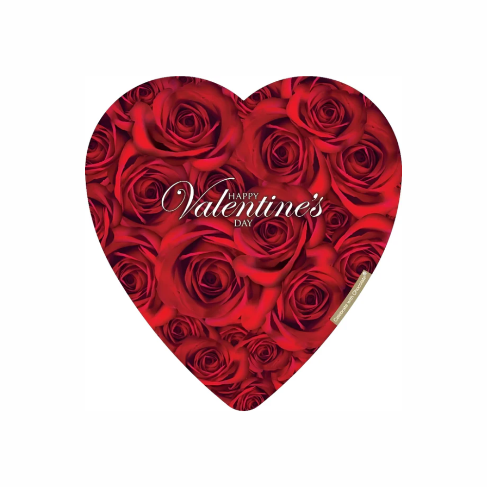 Assorted chocolates in a Valentine's Heart Gift Chocolate Box by Sweet Palace, featuring a romantic heart-shaped design and colorful wrappers.