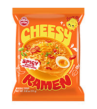 Otoki Stir Fry Cheesy Ramen by Sweet Palace featuring spicy cheddar mascarpone in a close-up of the packaged ramen.
